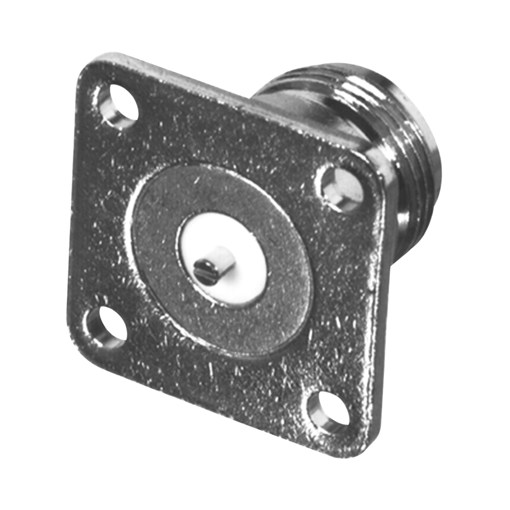 RF INDUSTRIES,LTD RFN-1021-14 Conector N Hembra de Montaje en Panel Frontal de 4 Perforaciones a 18 mm. con Contacto Ranurado, Níquel