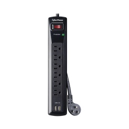Multicontacto Con Supresor de Picos, Voltaje de Entrada 125 Vca NEMA 5-15P, Con 6 Salidas NEMA 5-15R, 2 Puertos de Carga USB, 1200 Joules